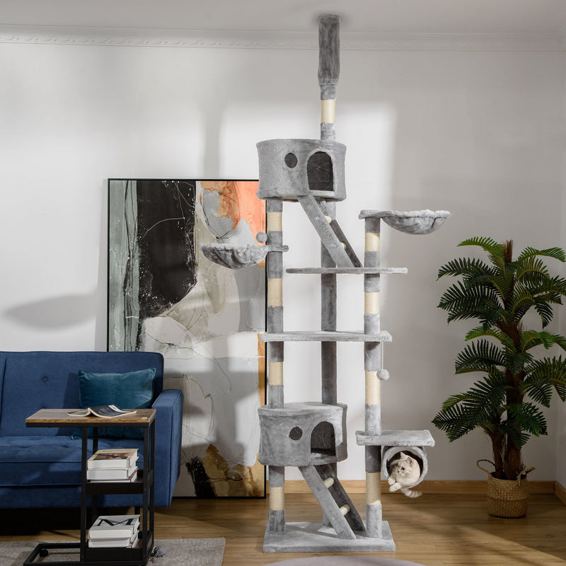 HKM-6852797 Adjustable Floor Standing Cat Tree with Hammock - 94.5-10.25 Inch Height for Climbing and Relaxation