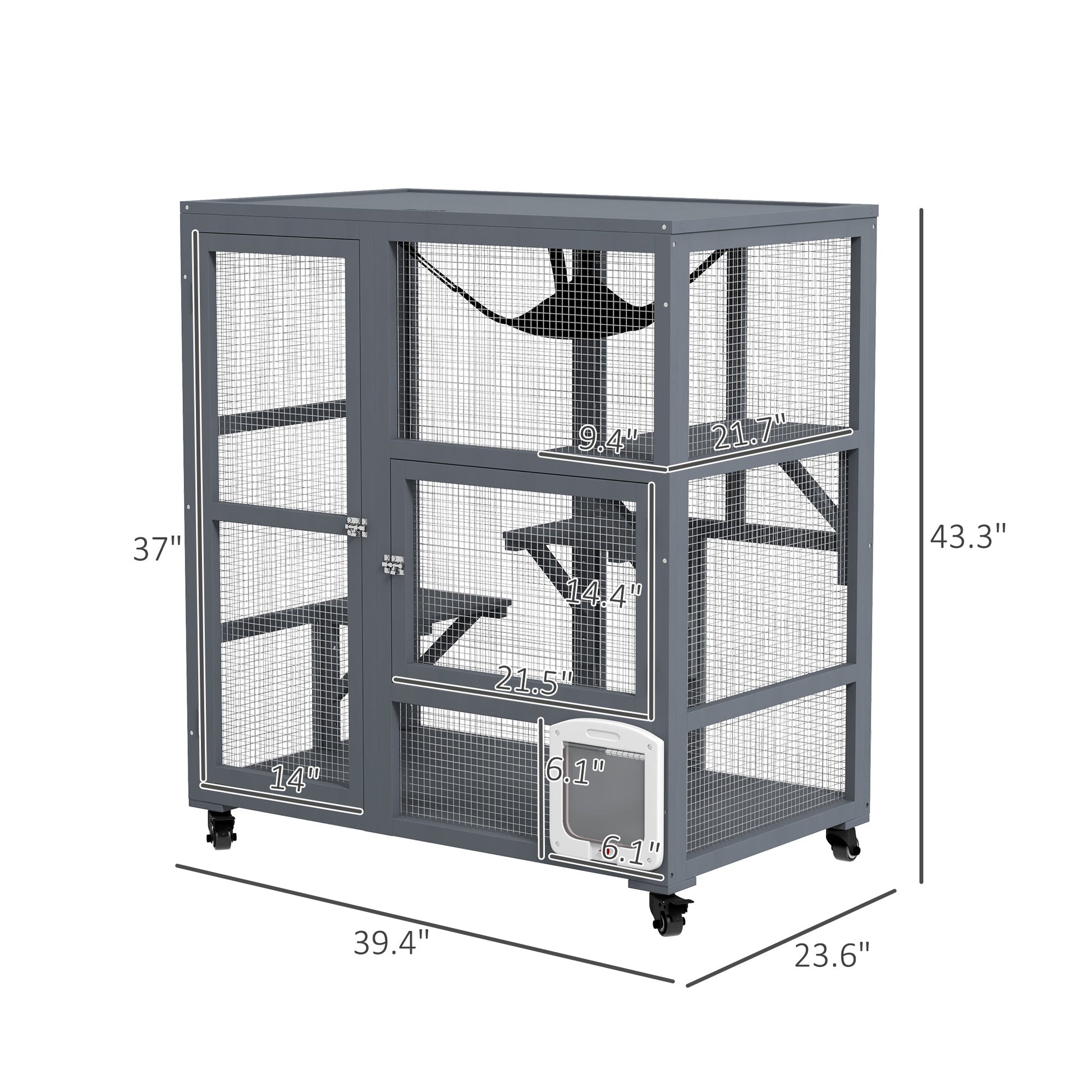 HKM-6853565 Cozy Indoor Cat Enclosure with Multiple Platforms and Mobility for 1-2 Cats