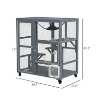 HKM-6853565 Cozy Indoor Cat Enclosure with Multiple Platforms and Mobility for 1-2 Cats