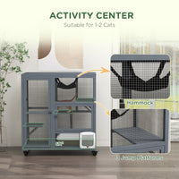 HKM-6853565 Cozy Indoor Cat Enclosure with Multiple Platforms and Mobility for 1-2 Cats