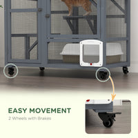 HKM-6853565 Cozy Indoor Cat Enclosure with Multiple Platforms and Mobility for 1-2 Cats