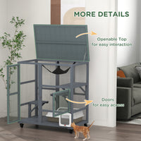 HKM-6853565 Cozy Indoor Cat Enclosure with Multiple Platforms and Mobility for 1-2 Cats