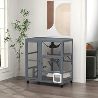 HKM-6853565 Cozy Indoor Cat Enclosure with Multiple Platforms and Mobility for 1-2 Cats