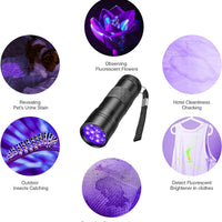 HKM-6856765 Mini LED UV Blacklight Flashlight for Detecting Pet Urine Stains, Bed Bugs, and Scorpions - Portable and Waterproof