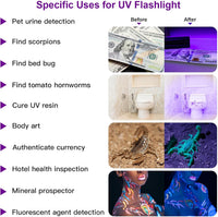 HKM-6856765 Mini LED UV Blacklight Flashlight for Detecting Pet Urine Stains, Bed Bugs, and Scorpions - Portable and Waterproof