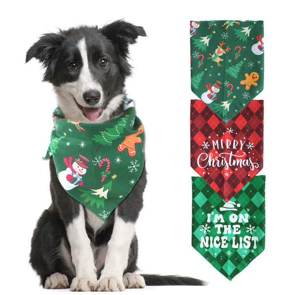 HKM-6856893 Festive Triangular Dog Saliva Towel in Color Matching Patterns - Snowman & Plaid