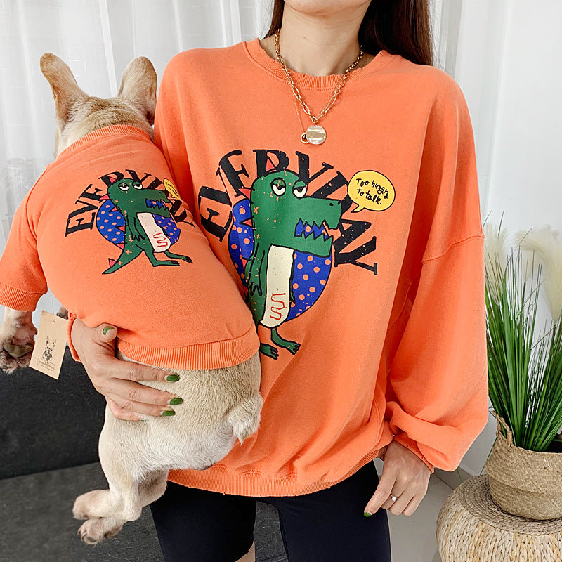 HKM-6857661 Matching Cotton Pet Parent-Child Outfits in Orange, Dark Blue, Green, and Pink
