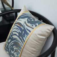 HKM-685843 Blue Satin Jacquard Patchwork Pillowcase with Feather Down Core, 45x45cm