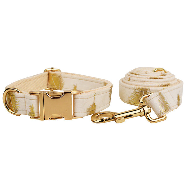 HKM-6858557 Velvet Dog Collar Set with Adjustable Traction Rope and Bow Tie