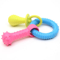 HKM-6860093 TPR Rubber Barbell Pet Toy with Spiked Ring for Chewing, 12.5cm in Yellow, Rose Red, and Blue