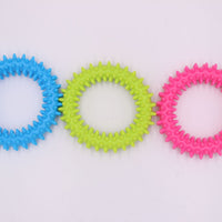 HKM-6860093 TPR Rubber Barbell Pet Toy with Spiked Ring for Chewing, 12.5cm in Yellow, Rose Red, and Blue
