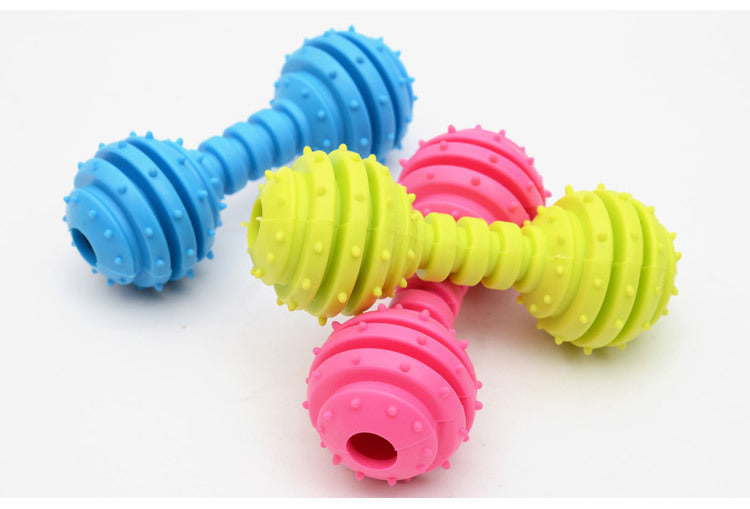 HKM-6860093 TPR Rubber Barbell Pet Toy with Spiked Ring for Chewing, 12.5cm in Yellow, Rose Red, and Blue