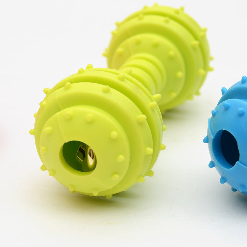 HKM-6860093 TPR Rubber Barbell Pet Toy with Spiked Ring for Chewing, 12.5cm in Yellow, Rose Red, and Blue