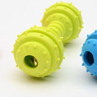 HKM-6860093 TPR Rubber Barbell Pet Toy with Spiked Ring for Chewing, 12.5cm in Yellow, Rose Red, and Blue