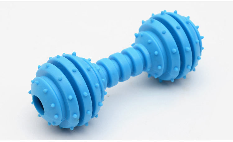 HKM-6860093 TPR Rubber Barbell Pet Toy with Spiked Ring for Chewing, 12.5cm in Yellow, Rose Red, and Blue