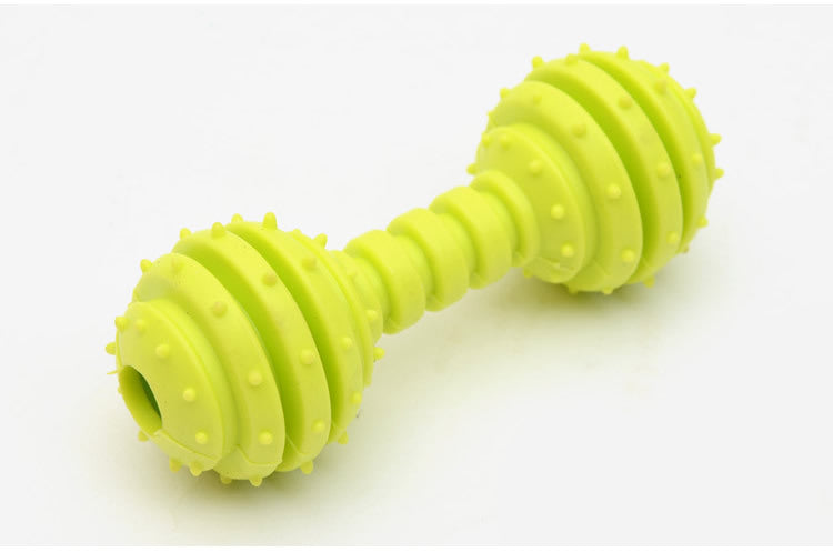 HKM-6860093 TPR Rubber Barbell Pet Toy with Spiked Ring for Chewing, 12.5cm in Yellow, Rose Red, and Blue