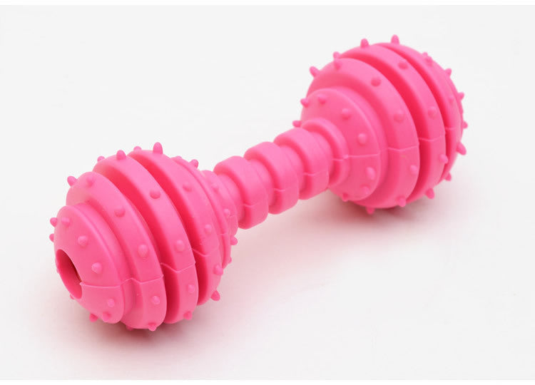 HKM-6860093 TPR Rubber Barbell Pet Toy with Spiked Ring for Chewing, 12.5cm in Yellow, Rose Red, and Blue