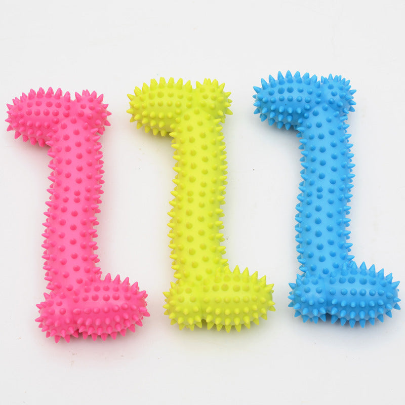 HKM-6860093 TPR Rubber Barbell Pet Toy with Spiked Ring for Chewing, 12.5cm in Yellow, Rose Red, and Blue