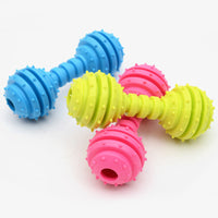 HKM-6860093 TPR Rubber Barbell Pet Toy with Spiked Ring for Chewing, 12.5cm in Yellow, Rose Red, and Blue