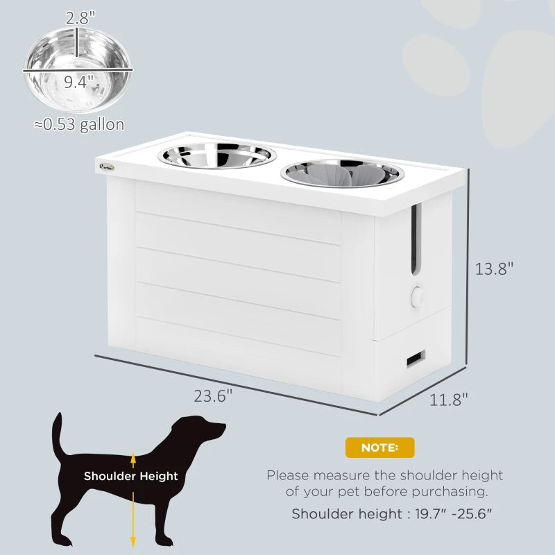 HKM-6860733 Elevated Dog Feeding Station with Slow Feeder Mat and Storage Cabinet for Large Dogs - 3 Stainless Steel Bowls Included