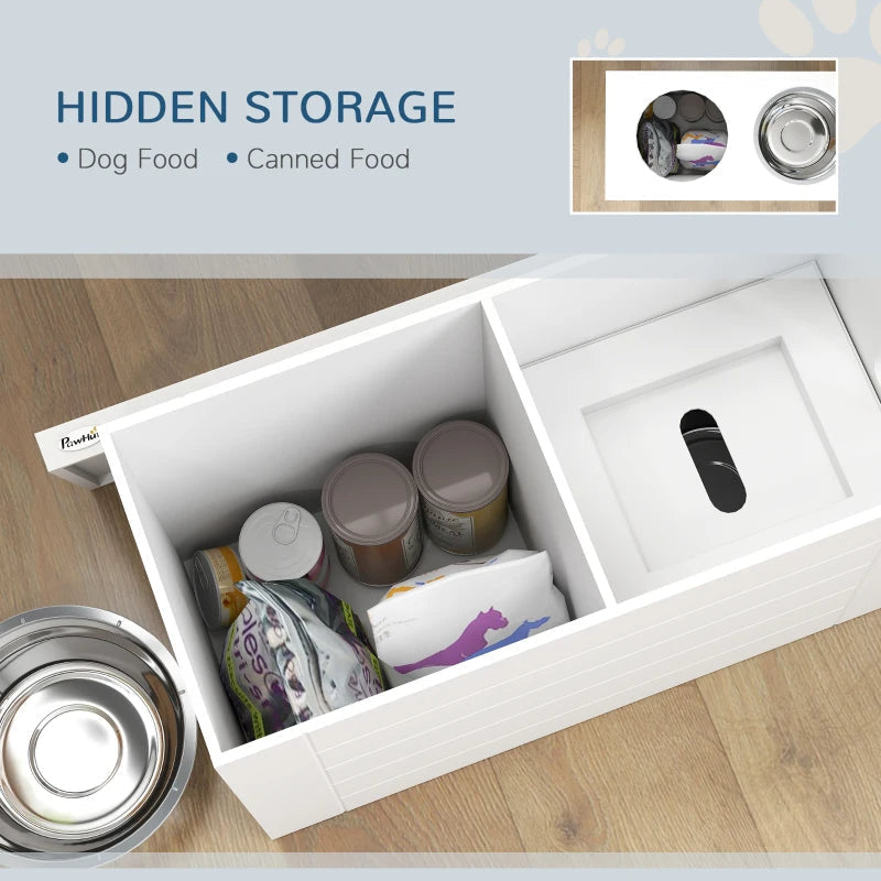 HKM-6860733 Elevated Dog Feeding Station with Slow Feeder Mat and Storage Cabinet for Large Dogs - 3 Stainless Steel Bowls Included