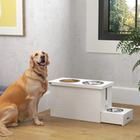 HKM-6860733 Elevated Dog Feeding Station with Slow Feeder Mat and Storage Cabinet for Large Dogs - 3 Stainless Steel Bowls Included