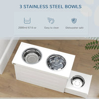 HKM-6860733 Elevated Dog Feeding Station with Slow Feeder Mat and Storage Cabinet for Large Dogs - 3 Stainless Steel Bowls Included
