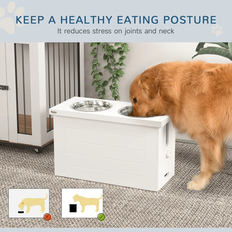 HKM-6860733 Elevated Dog Feeding Station with Slow Feeder Mat and Storage Cabinet for Large Dogs - 3 Stainless Steel Bowls Included