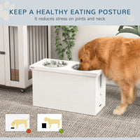HKM-6860733 Elevated Dog Feeding Station with Slow Feeder Mat and Storage Cabinet for Large Dogs - 3 Stainless Steel Bowls Included