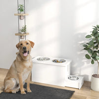 HKM-6860733 Elevated Dog Feeding Station with Slow Feeder Mat and Storage Cabinet for Large Dogs - 3 Stainless Steel Bowls Included