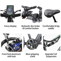 HKM-686099 Powerful 500W Electric Mountain Bike with Full Suspension, 27.5" Wheels, and 9-Speed Gears