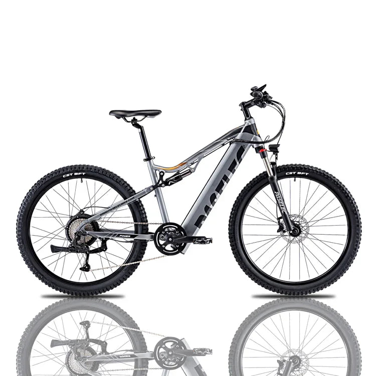 HKM-686099 Powerful 500W Electric Mountain Bike with Full Suspension, 27.5" Wheels, and 9-Speed Gears