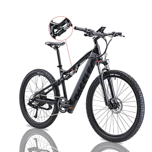 HKM-686099 Powerful 500W Electric Mountain Bike with Full Suspension, 27.5" Wheels, and 9-Speed Gears