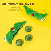 HKM-6862525 Bite-Resistant Sisal Toy Ball for Cats - Pea Pod Design with Storage