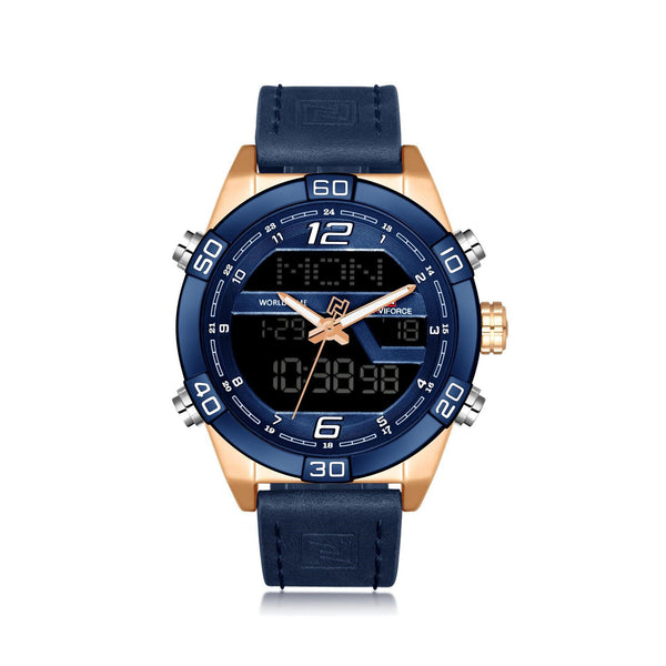 HKM-686291 Men's Waterproof LED Electronic Quartz Watch with Leather Strap and Alloy Case