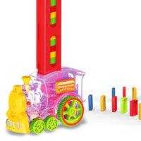 HKM-686355 Automatic Domino Stacking Train Set for Kids, Light-Up Launching Blocks, Ages 2-4