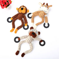 HKM-686419 Corduroy Dog Toy in Cute Animal Shapes - Monkey, Cub, Cow, Vocal Molar Design