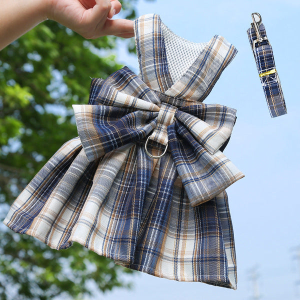 HKM-6864317 Stylish Plaid Strap Dog Leash and Skirt Set for Pets