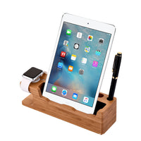 HKM-686483 Bamboo 3-in-1 Charging Stand for iPhone and Apple Watch - Eco-Friendly, Moisture-Proof Desktop Dock