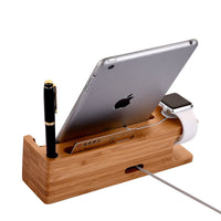 HKM-686483 Bamboo 3-in-1 Charging Stand for iPhone and Apple Watch - Eco-Friendly, Moisture-Proof Desktop Dock