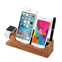 HKM-686483 Bamboo 3-in-1 Charging Stand for iPhone and Apple Watch - Eco-Friendly, Moisture-Proof Desktop Dock