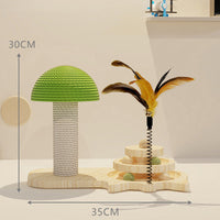 HKM-6865853 Cat Mushroom Scratching Post with Rotating Wooden Balls and Sisal Rope for Interactive Play and Climbing