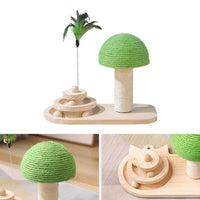 HKM-6865853 Cat Mushroom Scratching Post with Rotating Wooden Balls and Sisal Rope for Interactive Play and Climbing