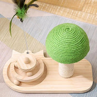 HKM-6865853 Cat Mushroom Scratching Post with Rotating Wooden Balls and Sisal Rope for Interactive Play and Climbing
