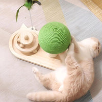 HKM-6865853 Cat Mushroom Scratching Post with Rotating Wooden Balls and Sisal Rope for Interactive Play and Climbing