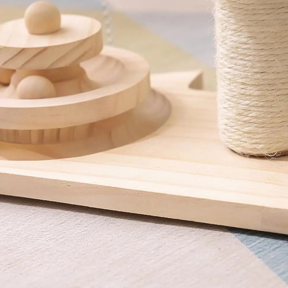 HKM-6865853 Cat Mushroom Scratching Post with Rotating Wooden Balls and Sisal Rope for Interactive Play and Climbing
