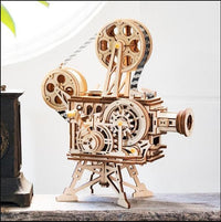 HKM-686611 Hand-Cranked Wooden Film Projector - Mechanical 3D Puzzle for Ages 15 and Up