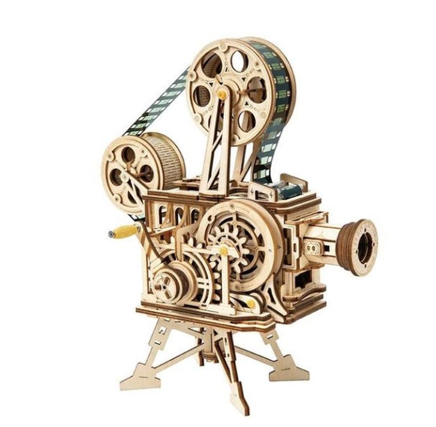 HKM-686611 Hand-Cranked Wooden Film Projector - Mechanical 3D Puzzle for Ages 15 and Up