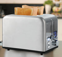 HKM-686675 Stainless Steel 2-Slice Toaster with Automatic Pop-Up and Reheat/Defrost Functions