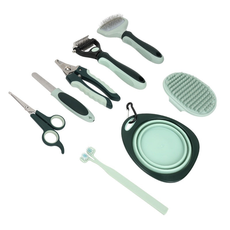 HKM-6868797 Pet Grooming Tool Set with Scissors, Comb, Needle, and Bath Brush